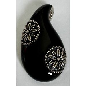 Whitney Kelly WK 925 Sterling Silver Black Enamel Floral Paisley Brooch Pendant